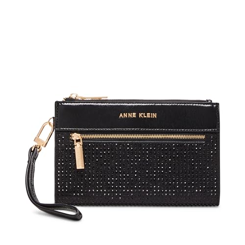 Anne Klein AK 2 Piece Gift Set with Rhinestone Zip Clutch and Card case, Black, One Size, Ak 2 Piece Gift Set With Rhinestone Zip Clutch and Card Case