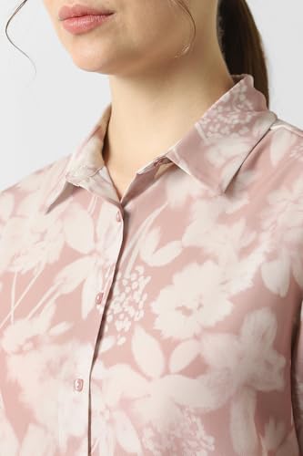 Women Pink Print Long Sleeves Formal Shirt