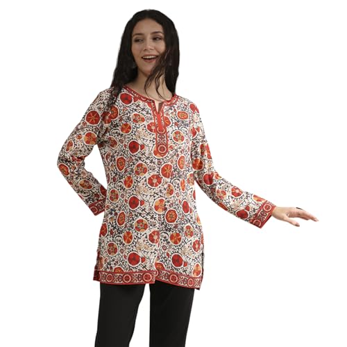 Biba Women Off White-Red Polyester Straight Printed Kurti_42