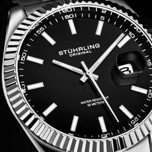Stuhrling Original Watches for Men - Lineage Analog Dress Watch Mens Quartz Watch Watch Stainless Steel Bracelet Wrist Watch Luminous Hands and Markers - Mens Watch Collection (Black)