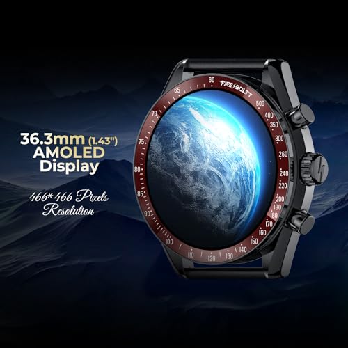 Fire-Boltt Moonwatch 36.3mm (1.43 inch) AMOLED Display, Wireless Charging, Metallic Frame, Premium Leather Straps, Complete Health Suite, Bluetooth Calling, Sports Modes (Black L)