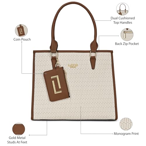 Lavie Luxe Women's Monogram Quad26 Large Tote Handbag | Tote Bag For Work | Ladies purse | Stylish Shoulder Bag | Gift For Women