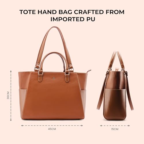 Symbol Premium Women's Tote Hand Bag crafted from Imported PU | Stylish | Office Use - 15" Laptop (SP-SS25-CARL-BAG-11_Tan_Free Size)