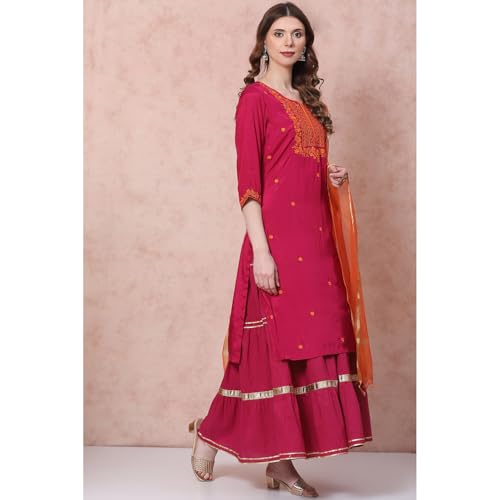 Rangriti Women Viscose Solid Suit Set (RSKASSORTED15445AW21PNK_Pink