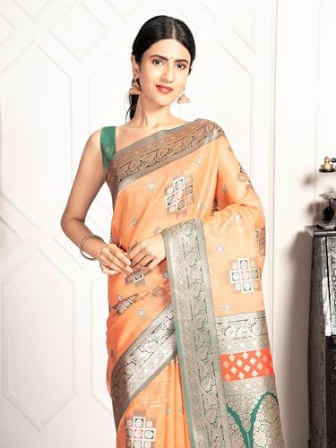 MIMOSA Women's Woven Design Kanjivaram Style Art Silk Saree With Blouse Piece : SA00002072PCFREE