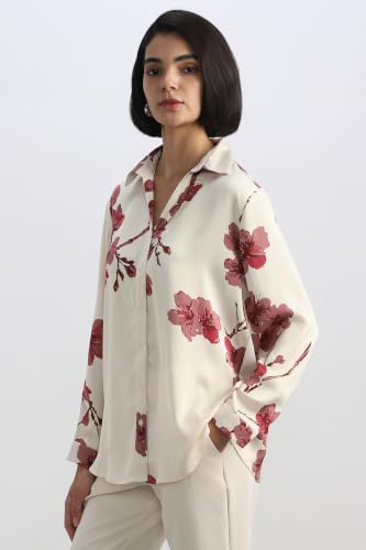 Women Cream Print Long Sleeves Shirt