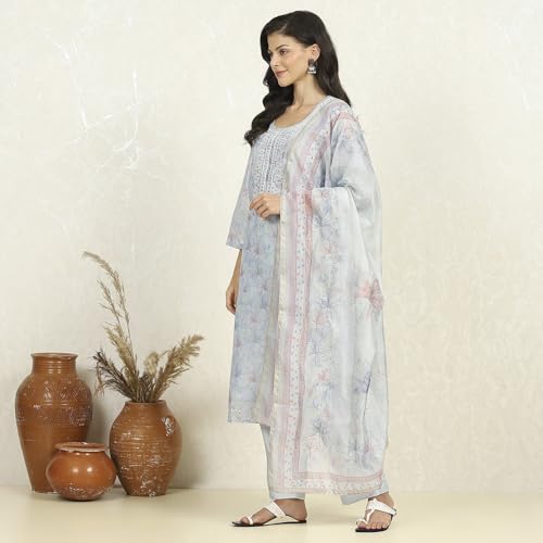 Biba Women Sea Green Chanderi Unstitched Suit Set_Free Size