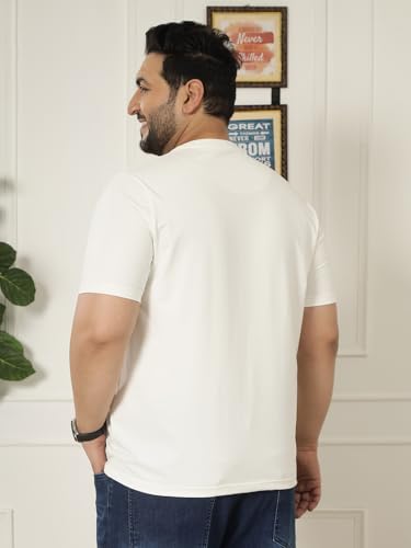 JOHN PRIDE Plus Size Men Regular Fit Printed Short Sleeves Off White Round Neck Stretchable T-Shirt (JPTSR32462_8XL_Off White)
