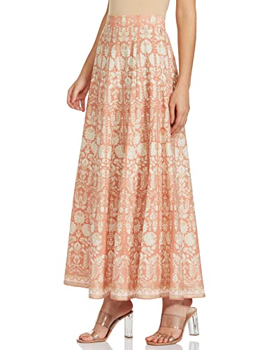 W for Woman Peach Printed Kalidar Skirt_20FEW50283-114284_S