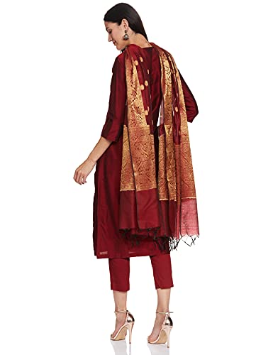 BIBA WOMEN EMBROIDERY SALWAR KURTA DUPATTA(SKDROYAL RA7630_MAROON_32)