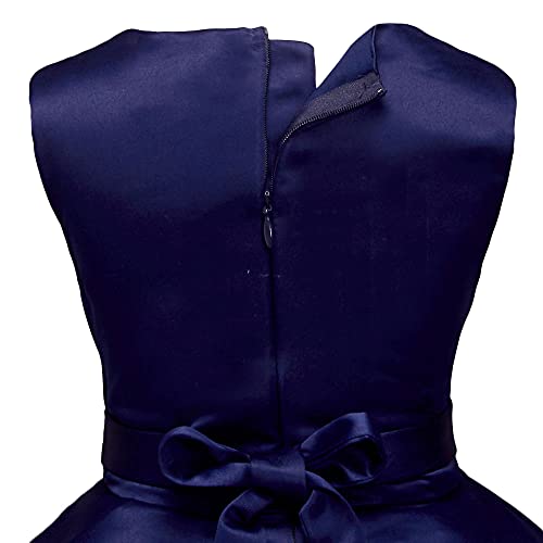 Hopscotch Girls Polyester Satin Sleeveless Bow Applique Party Fit And Flare Knee-Length Dress in Navy Color for Ages 5-6 Years (HSP-3780071)