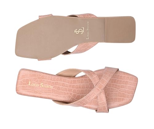 LOUIS STITCH Women’s Slip-On Flat Sandals | Comfortable Pink Flat Sandals | LSOF-FI07-CSCR | UK-4