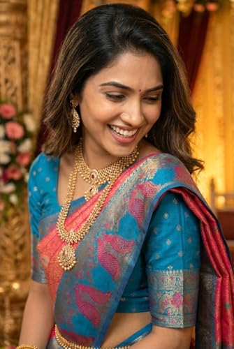 SREE KUMARAN Women's Kanchipuram Kubera Silk Pure Pattu Sarees With Blouse (VSK138-2) (VSK241-6)