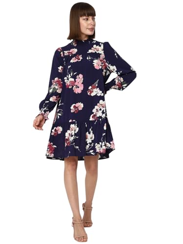 VERO MODA Women Printed Polyester Blend Knee Length Blue A-Line Dress