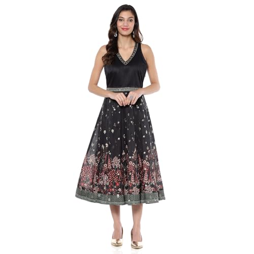 BIBA Women's Dupion Mini Dress (FEST2739AW24BLK_Black