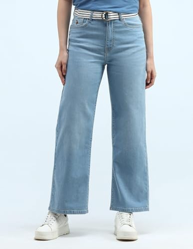 U.S. POLO ASSN. High Rise Wide Leg Jeans (UWAW24JEN268_Blue_26)