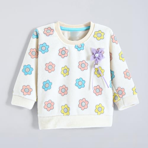 Hopscotch Girls Full Sleeves White 2-Pc Floral Pajama Set for Age (12-18 Months)