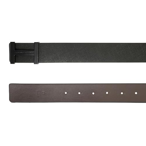 Tommy Hilfiger Stellarton Men's Leather Reversible Belt - Black+Brown | 2-In-1 Saffiano Textured H-Monogram Belt With Matte Black Buckle | Size - M 90Cm