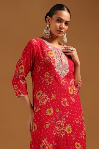 Soch Womens Fuchsia Desert Storm Floral Kurta Set With Thread Work