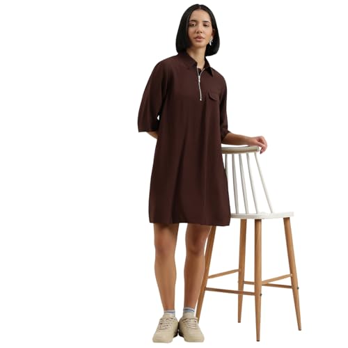 United Colors of Benetton Regular Fit Regular Collar Solid Dress (Size : S) - 26P4WVNDRX54I1Y0 Brown
