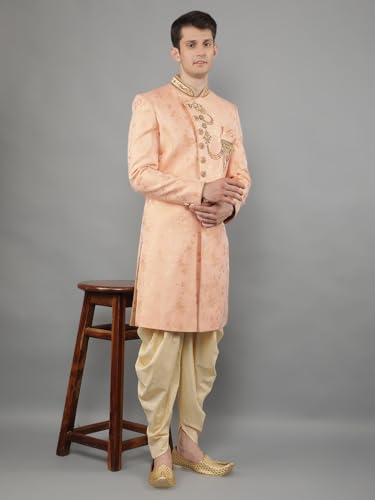 Manish Creations Men's Floral Woven Design With Embroidered Sherwani Set