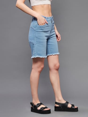 Dolce Crudo Women's Regular High Rise Above Knee Stretchable Denim Shorts (DOSS24DEN69-53-54-36, Sky Blue, 36)