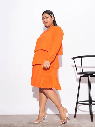 Sassafras Curve Women's Heavy Georgette Above The Knee Tiered Skater Dress (SFDRSS12182_Orange_4XL)