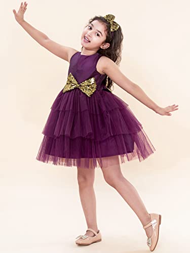 A.T.U.N Baby Girl's Fit And Flare Dress (GDRS KYH WIG_0-3_Wine, Gold_0 - 3 Months)
