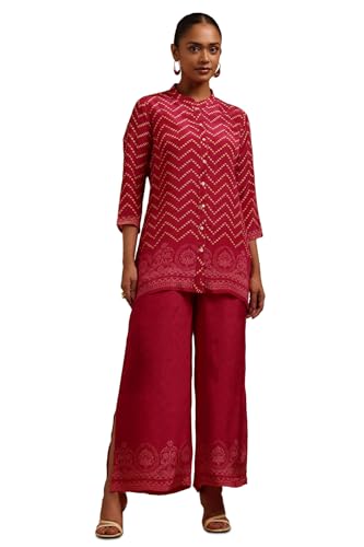 Soch Womens Fuchsia Crepe Chevrons Co-Ords Set
