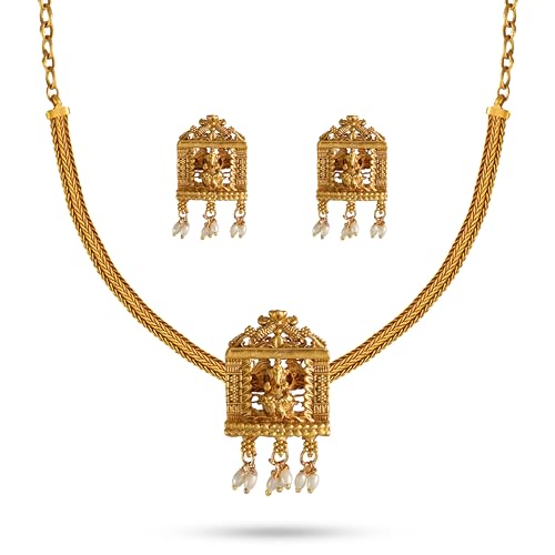 CUTE GOLD Antique Oxidised Plating Necklace With Earring For Women and Girls | Antique Temple Necklace Set for Women & Girls(AN-350) (Tropical)