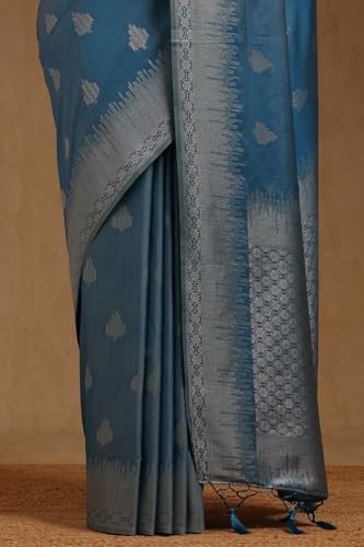 Soch Womens Blue Viscose Silk Ethnic Motifs Zari Woven Saree