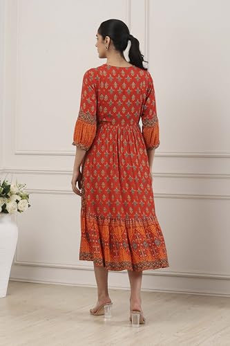Biba Women Rust Viscose Rayon Anarkali Dress_40