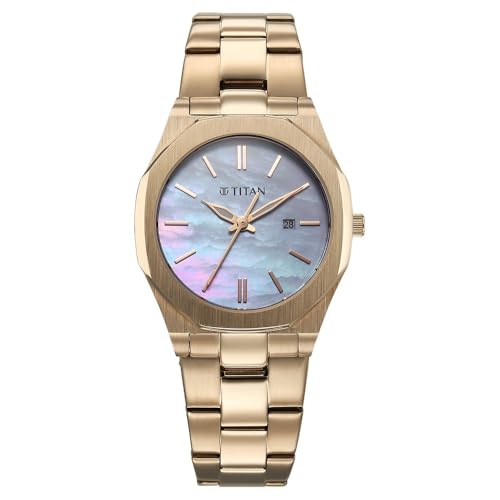 Titan Workday Wonders Quartz Analog with Date Mother of Pearl Dial Stainless Steel Strap Watch for Women