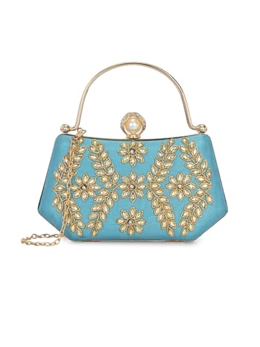 TOOBA Women's Light Blue Handicraft Beautiful Bling Box Clutch Bag for Wedding, Banquet, Gift Family, & Friends