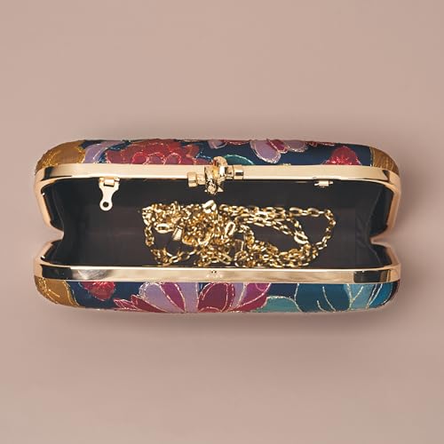 Artklim Blue Pink Floral Printed Fabric Clutch Bag for Women – Stylish Clutch Purse | Hand Clutches for Women | Bridal Clutches for Wedding Latest