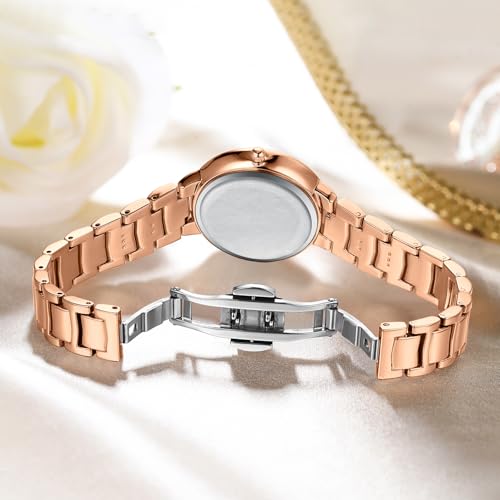 NIBOSI Watches for Woman Analog Quartz Rose Gold Stainless Steel Band Fashion Luxury Ladies Wrist Watch Diamond Stylish Elegant Watches Waterproof