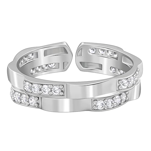 GIVA 925 Silver Zircon Studded Sparkle Ring For Him, Adjustable | Gifts for Men and Boys | With Certificate of Authenticity and 925 Stamp | 6 Months Warranty