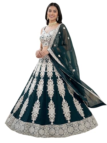 Zeel Clothing Women's Sequins Thread Embroidered Georgette Designer Lehenga Choli with Dupatta (5121-Green-Womens-Lehenga-Choli-Set; Free Size) (Green)