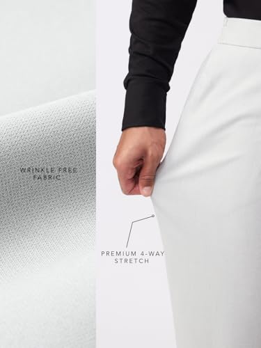 The Souled Store Super Pants: Urban Ash Mens and Boys Light Grey Solid Poly-Viscose Blend Classic Fit 4-Way Stretch Wrinkle-Free Trousers