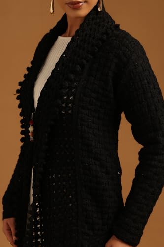 Soch Womens Black Acrylic Crochet Winter Shrug