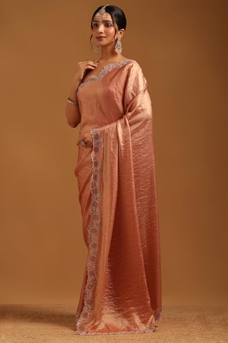 Soch Womens Peach Fendy Organza Saree With Swarovski Stone