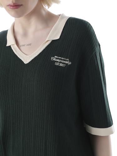 ONLY Women's Self Design Relaxed Fit Green Sweater