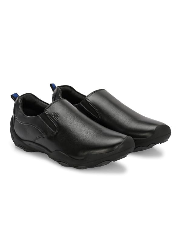 HITZ Men's Black Leather Casual Slip On Comfort Shoes