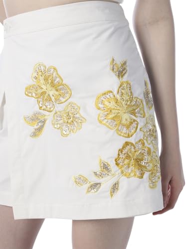 ONLY Women's Embroidered Flared Fit High-Rise White Skorts
