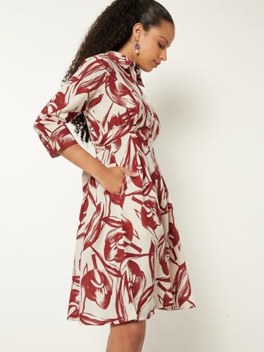 Max Women Printed Shirt Dress (Off White_S)