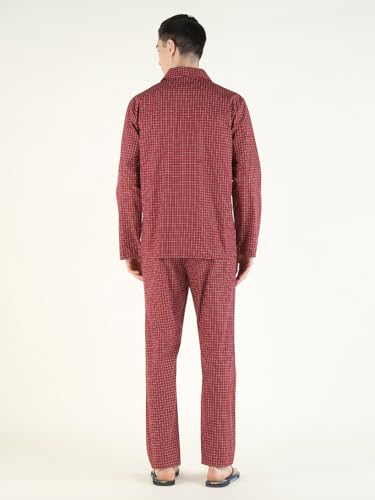 Hancock Men Cotton Checked Relaxed Fit Night Suit Red Size S