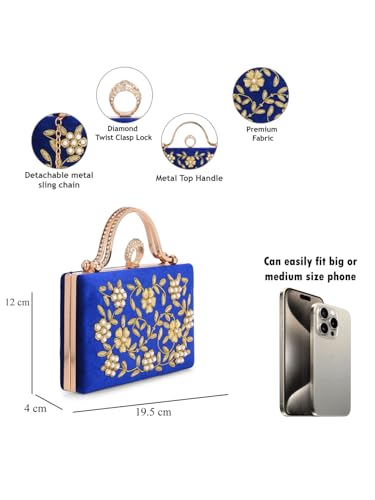TOOBA Blue Handicraft Beautiful Bling Box Clutch Bag for Wedding, Gift Family & Friends