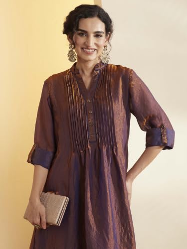 BIBA Poly Satin Dyed Straight Semi-Formal Kurta With Palazzo And Inner