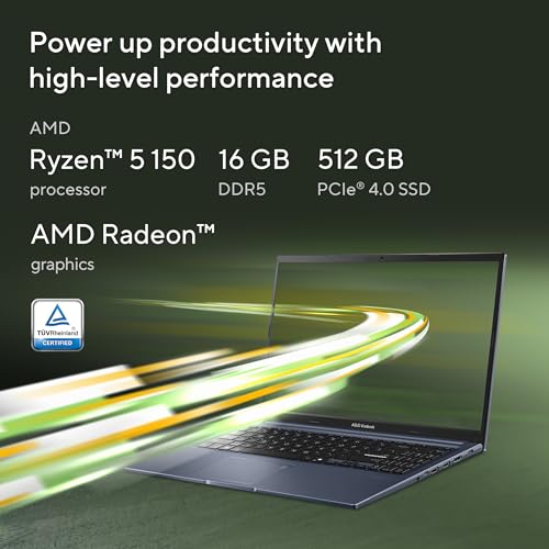 ASUS Vivobook 15 (2026),AMD Ryzen 5 150,Fingerprint Sensor,16GB RAM, 512GB SSD,FHD, 15.6", (39.6 cm),Windows 11,M365 Basic(1 Year)* Office 2024,Quiet Blue,1.70 kg,M1502NAQ-BQ118WS,Thin & Light Laptop