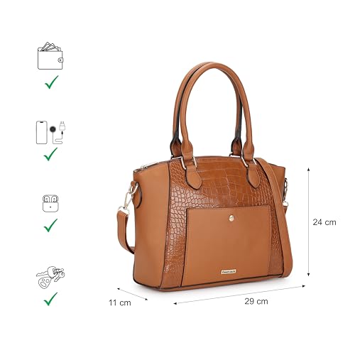 Fastrack Croco Textured Structured Satchel with Detachable Sling Strap for Women, Girls and Ladies
